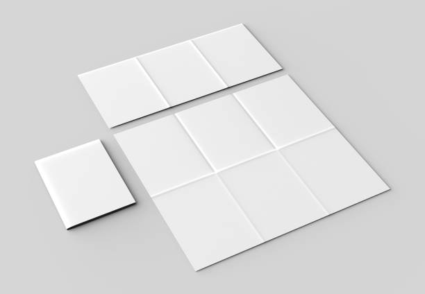 istock 12 page leaflet - French fold vertical brochure mock up isolated on soft gray background. 3D illustrating 950257440