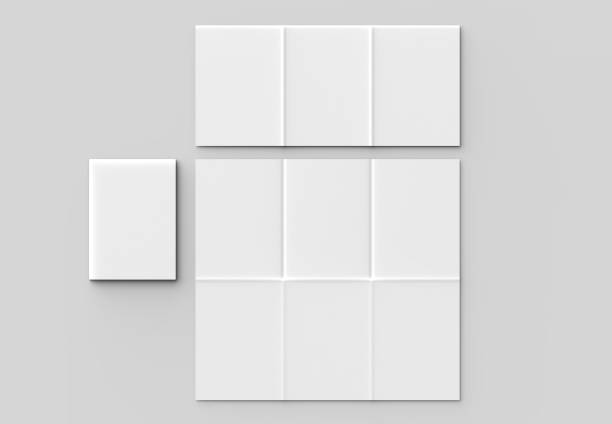 istock 12 page leaflet - French fold vertical brochure mock up isolated on soft gray background. 3D illustrating 950257632