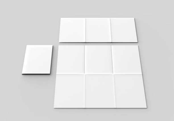 istock 12 page leaflet - French fold vertical brochure mock up isolated on soft gray background. 3D illustrating 950257838