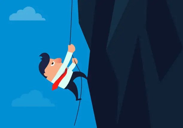 Vector illustration of Businessman climbing cliff