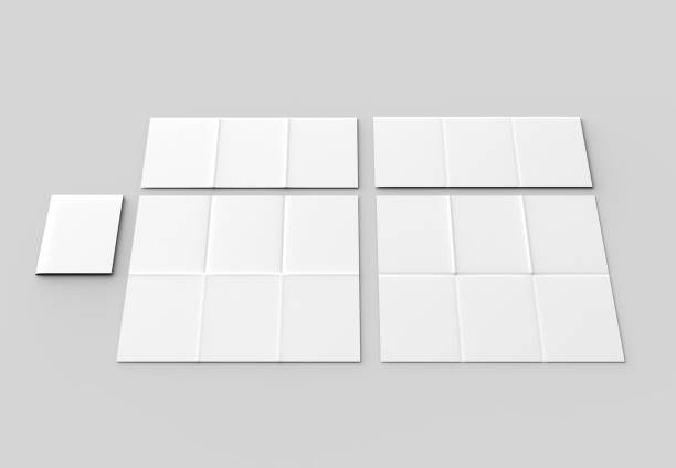 istock 12 page leaflet - French fold vertical brochure mock up isolated on soft gray background. 3D illustrating 950261456