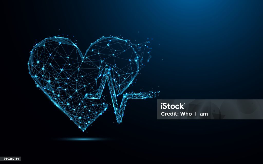 Abstract heart beat form lines and triangles, point connecting network on blue background. Illustration vector Healthcare And Medicine stock vector