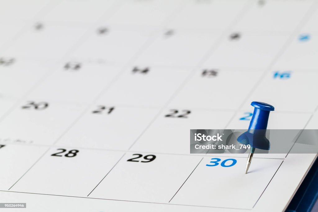 Pin on calendar on  30th of the month, business concept Number 30 Stock Photo