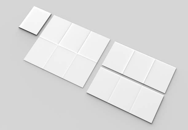 istock 12 page leaflet - French fold vertical brochure mock up isolated on soft gray background. 3D illustrating 950266052
