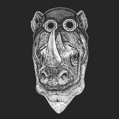 Rhinoceros, rhino Hand drawn illustration for tattoo, emblem, badge, logo, patch t-shirt