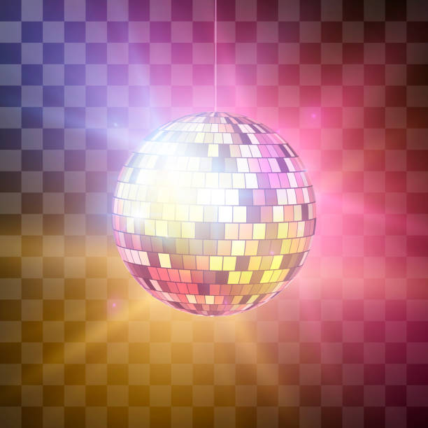 Disco ball with bright rays on transparent background, night party retro background. Vector illustration isolated on transparent background Disco ball with bright rays on transparent background, night party retro background. Vector illustration isolated on transparent background disco ball stock illustrations
