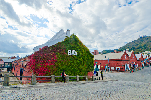 Hakodate, Hokkaido-October 2017: Hakodate Kanemori Red Brick Warehouses, the first commercial warehouse in Hakodate, has witnessed the history of the city through its warehousing business.