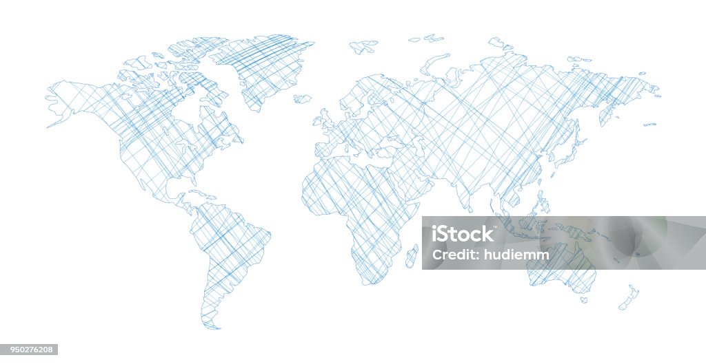 Vector world map with single line isolated on white background World Map stock vector