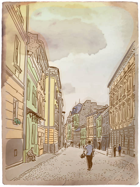 istock Antique European street. Vintage post card. 950279712