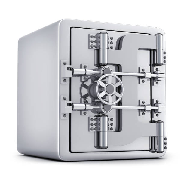istock Big, bank safe on white background 950289378