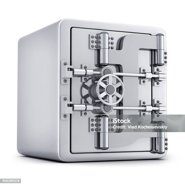 Big Bank Safe On White Background Stock Photo - Download Image Now - Vaulted Door, Safe - Security Equipment, Safety