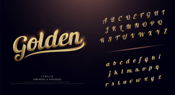 Set of Elegant Gold Colored Metal Chrome alphabet font. Typography classic style golden font set. vector illustration Set of Elegant Gold Colored Metal Chrome alphabet font. Typography classic style golden font set. vector illustration seria stock illustrations