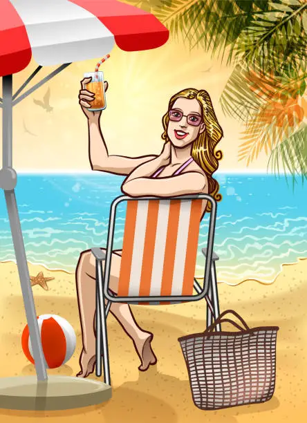 Vector illustration of parasol in beach