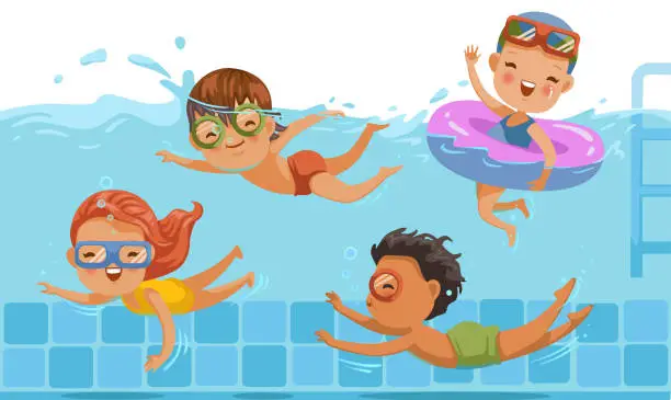 Vector illustration of Children swimming