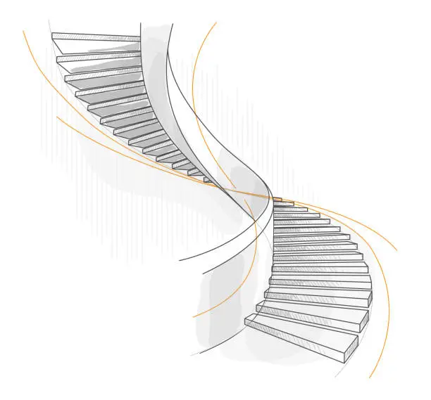 Vector illustration of Sketch of a spiral staircase.