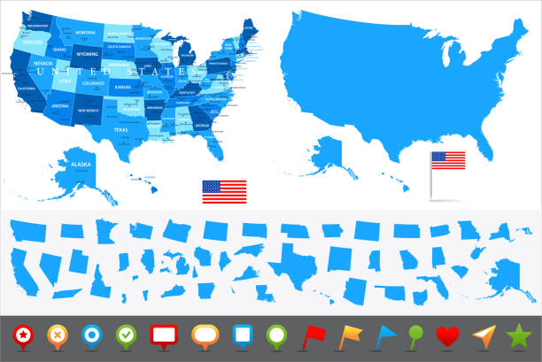 29-アメリカ合衆国 - ブルー ・ 10 個セット - map eastern usa new york city boston点のイラスト素材／クリップアート素材／マンガ素材／アイコン素材