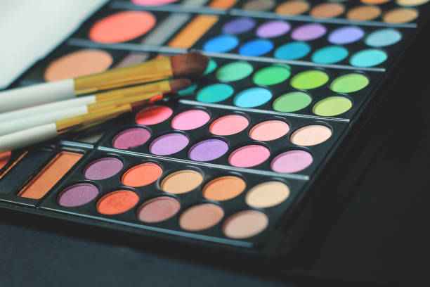 istock close up. makeup brushes lie on the cosmetic set 950310150