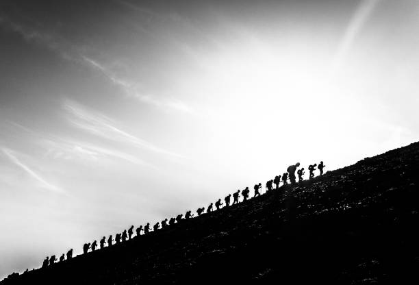 climber, silhouette, mountain, morning, sunrise