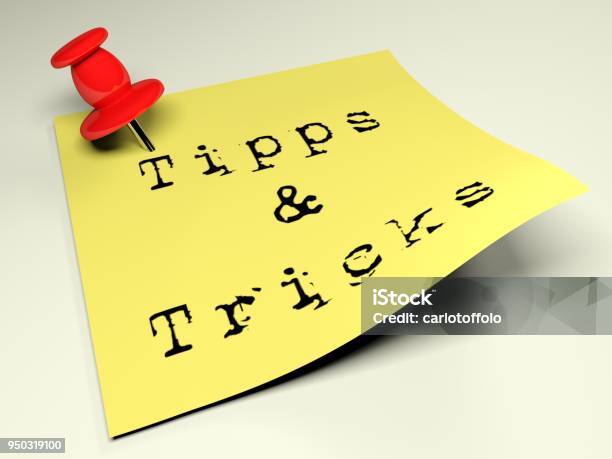Yellow Post With The Write Tipps Tricks 3d Rendering Stock Photo - Download Image Now