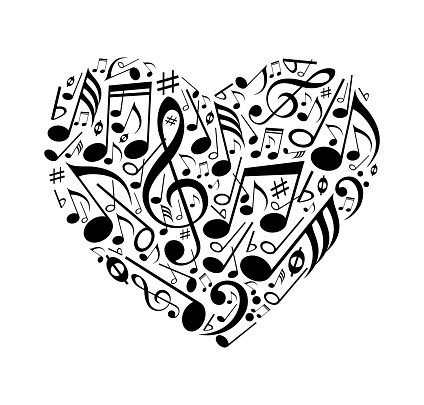 Abstract heart of musical notes on a white background. Vector illustration.