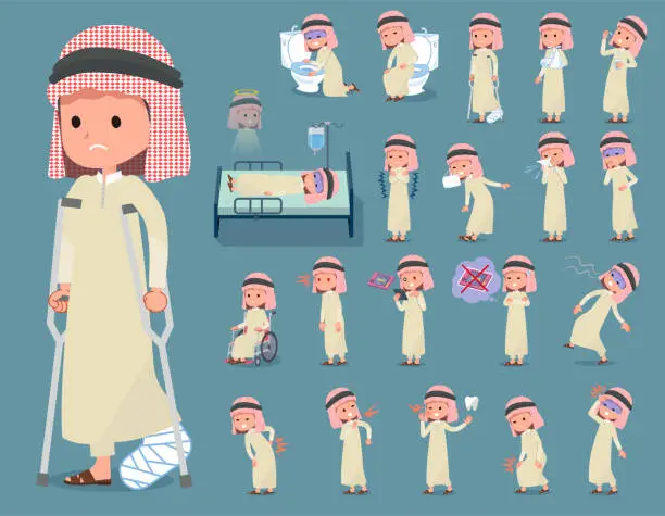 Vector illustration of flat type Arab boy_sickness