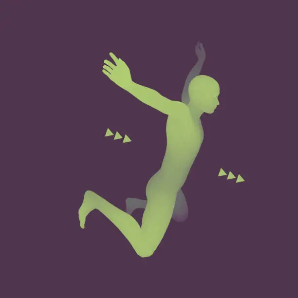 Vector illustration of Man falling down. Jumping Man. 3D Model of Man. Human Body. Sport Symbol. Design Element. Vector Illustration.