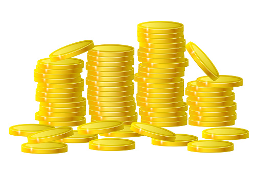 Gold coins cash money in column isolated on white. Vector Illustration, eps 10