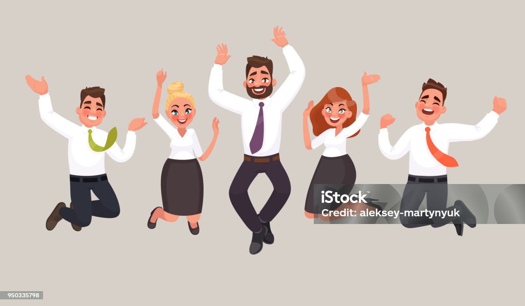 Business People Are Jumping Celebrating The Achievement Of Victory Happy  Office Workers Vector Illustration In Cartoon Style Stock Illustration -  Download Image Now - iStock