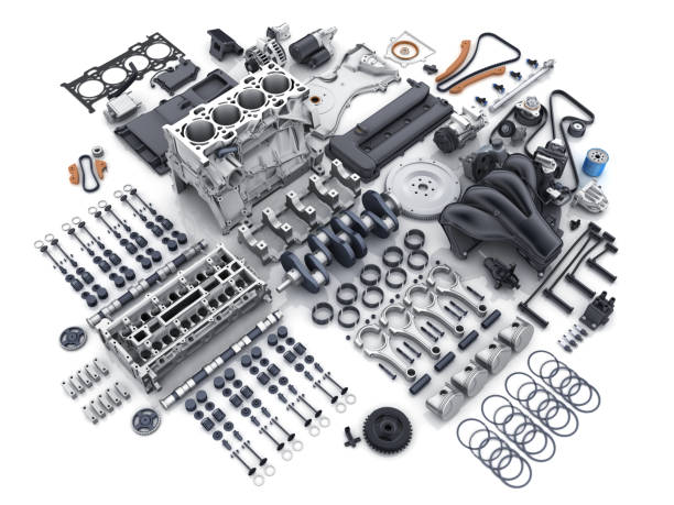 車のエンジンを分解しました。多く��の部分。 - machine part ストックフォトと画像