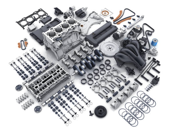 Car engine disassembled. many parts. Car engine disassembled. Many parts on white background. 3d illustration disassembling stock pictures, royalty-free photos & images