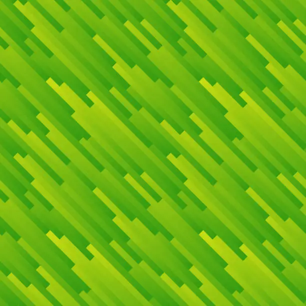 Vector illustration of Seamless green abstract pattern. Geometric print composed of colored green yellow strips. Colorful bright background. Grass imitation.