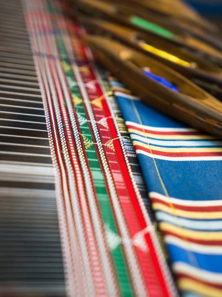 istock Weaving shuttles and colorful textile with pattern. Artistic shallow DOF 950340126