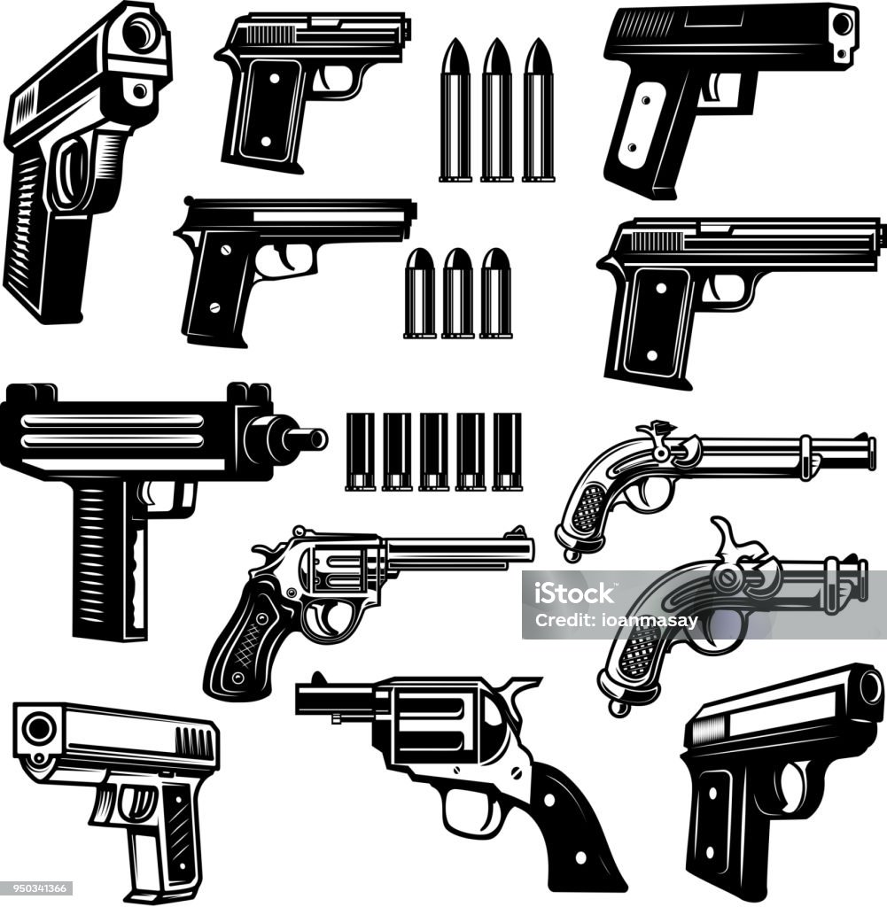 Set of handgun, revolver illustrations. Design elements for  label, emblem, sign, badge. Set of handgun, revolver illustrations. Design elements for  label, emblem, sign, badge. Vector illustration Handgun stock vector