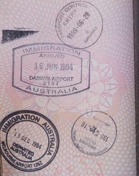 istock Australia immigration rubber stamps in passport 950341384