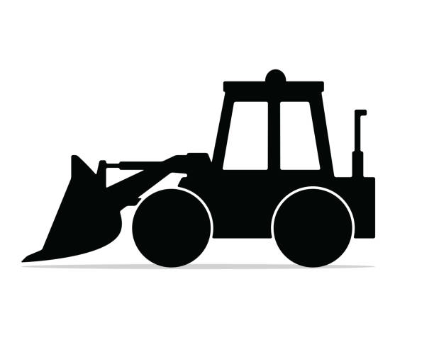 ilustrações, clipart, desenhos animados e ícones de escavadora silhueta design ilustração, design de estilo de silhueta - wheel tractor scraper