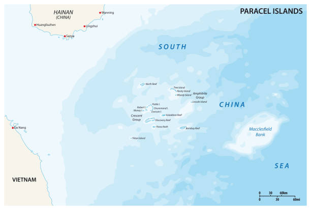 中國南海控制的西沙群島地圖 - 海南島 插圖 幅插畫檔、美工圖案、卡通及圖標
