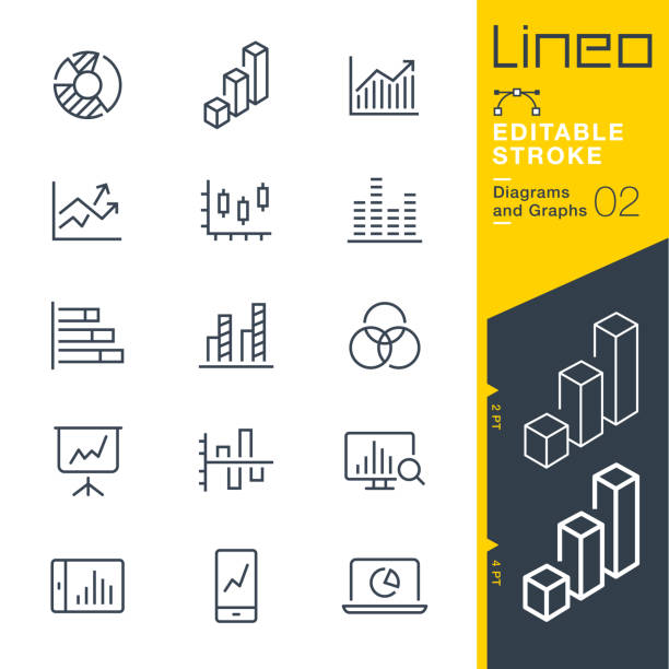 ilustraciones, imágenes clip art, dibujos animados e iconos de stock de línea de trazo editable lineo - diagramas y gráficos iconos - stock market analyzing computer finance