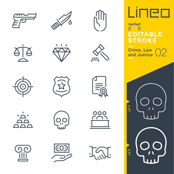Lineo Editable Stroke - Crime, Law and Justice line icons Vector Icons - Adjust stroke weight - Expand to any size - Change to any colour murder weapon stock illustrations