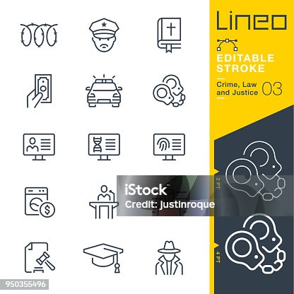 istock Lineo Editable Stroke - Crime, Law and Justice line icons 950355496