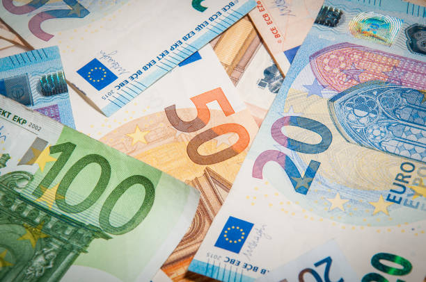 close-up group of euro money banknote: 20 euro 50 euro 100 euro banknote: 20 euro 50 euro 100 euro thrown on the ground european union euro note stock pictures, royalty-free photos & images