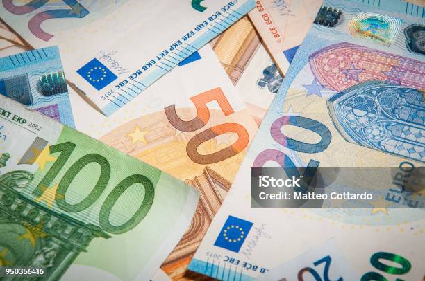 Closeup Group Of Euro Money Banknote 20 Euro 50 Euro 100 Euro Stock Photo - Download Image Now