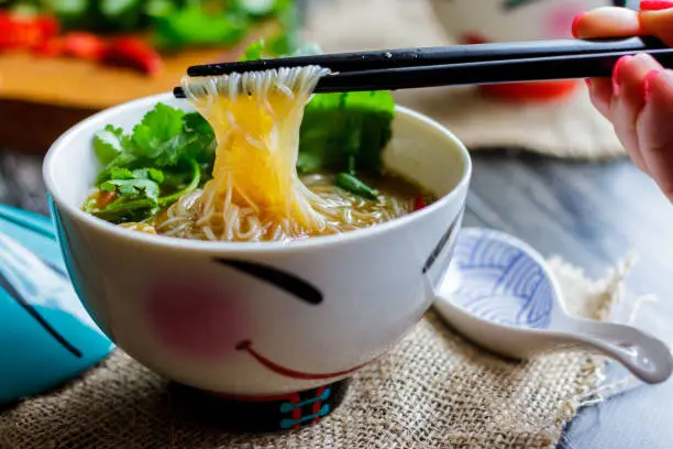 Delicious noodles in bowl -Healthy food concept horizontal