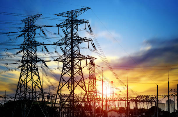 istock High pressure wire tower at sunset at dusk 950365224