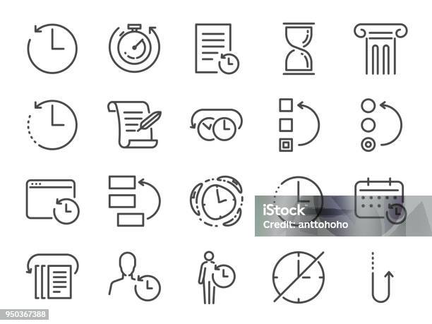 History And Time Management Icon Set Included The Icons As Antiaging Revert Time Reverse Uturn Time Machine Waiting Reschedule And More Stock Illustration - Download Image Now