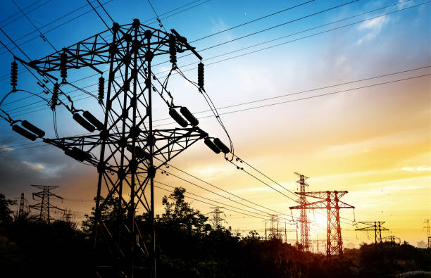 istock High pressure wire tower at sunset at dusk 950368000