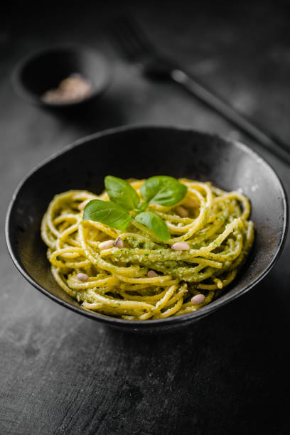 istock Delicious served pasta in black plate 950368050
