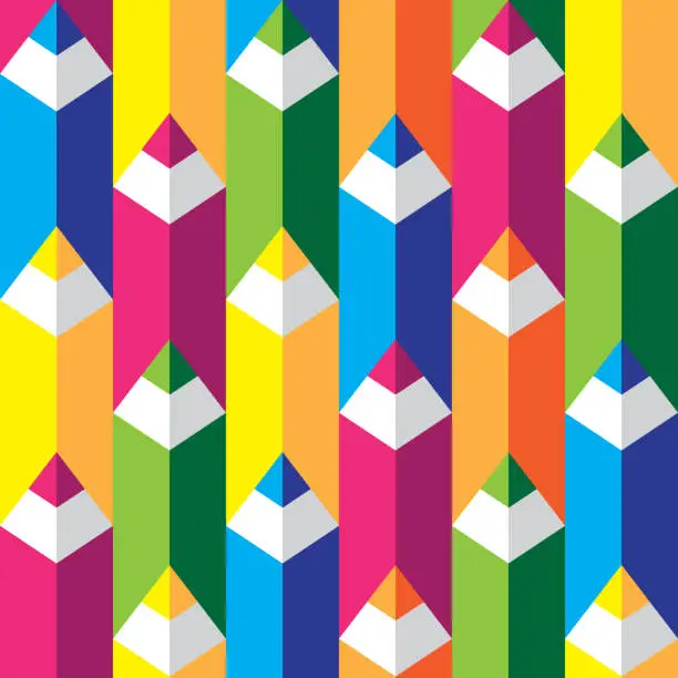 Vector illustration of Seamless geometric pattern with colorful pencils. Vector.