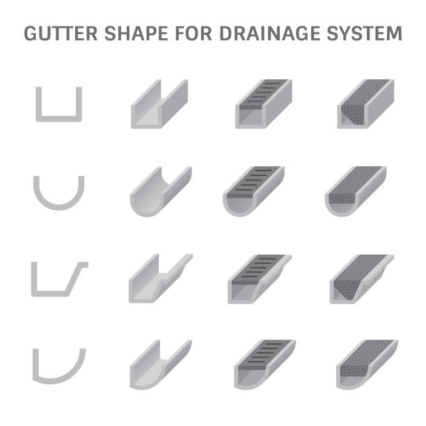 gutter shape icon Gutter shape profile view for drainage system. zinc stock illustrations