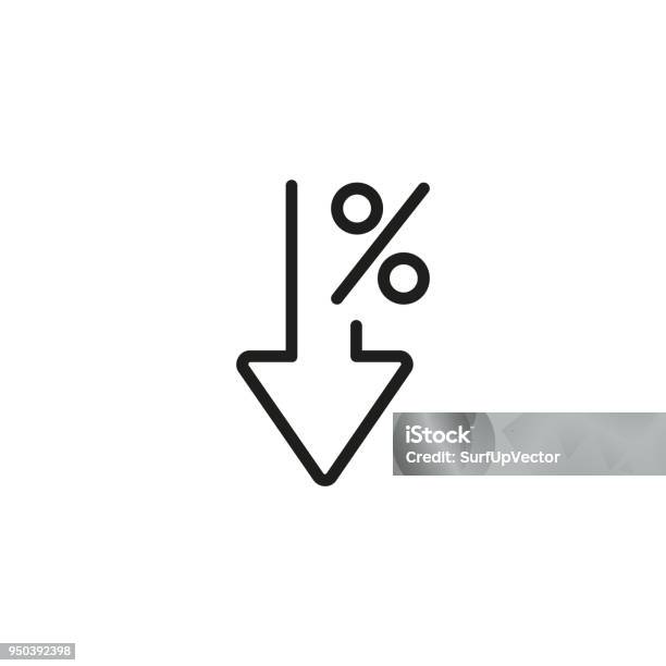 Percent Down Line Icon Stock Illustration - Download Image Now - Icon Symbol, Reduction, Moving Down