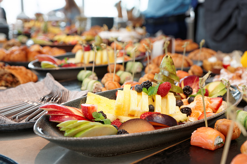 Various food on catering table, buffet at a reception